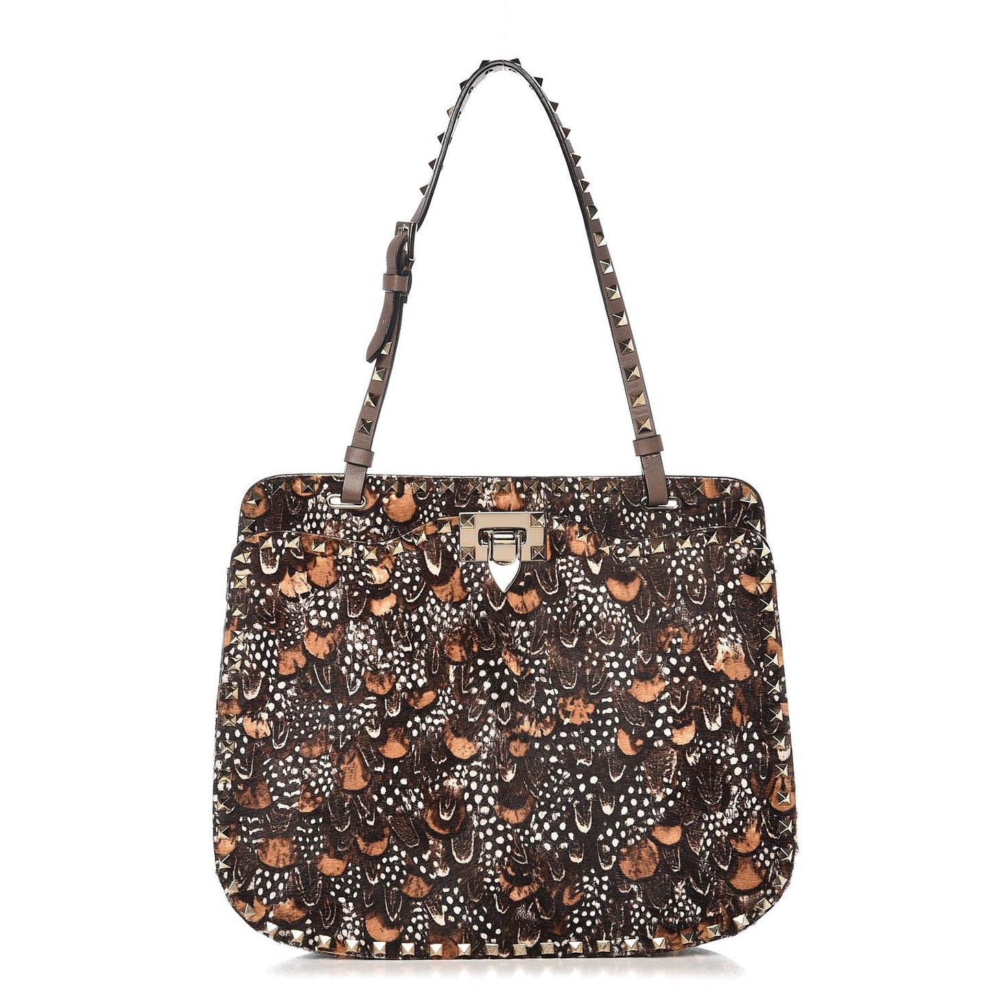 Calf Hair Feather Rockstud Shoulder Satchel
