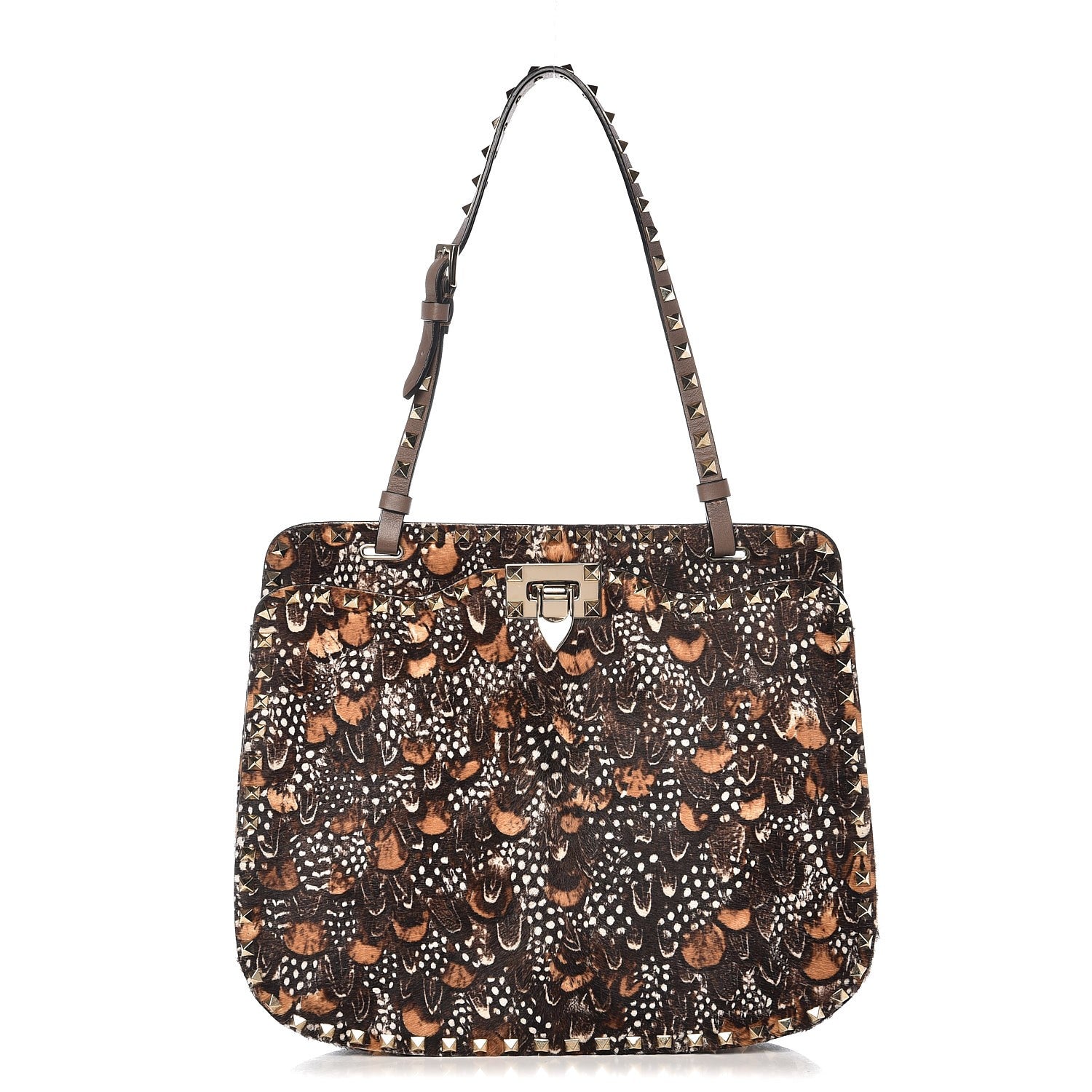 Valentino Garavani Calf Hair Feather Rockstud Shoulder Satchel 1 of 7