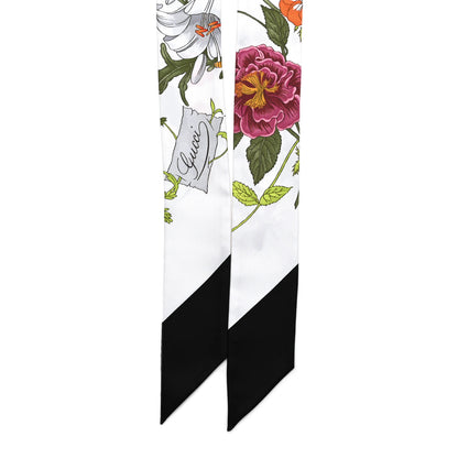 Gucci Silk Twill Flora Print Neck Bow Scarf White Multicolor 2 of 3