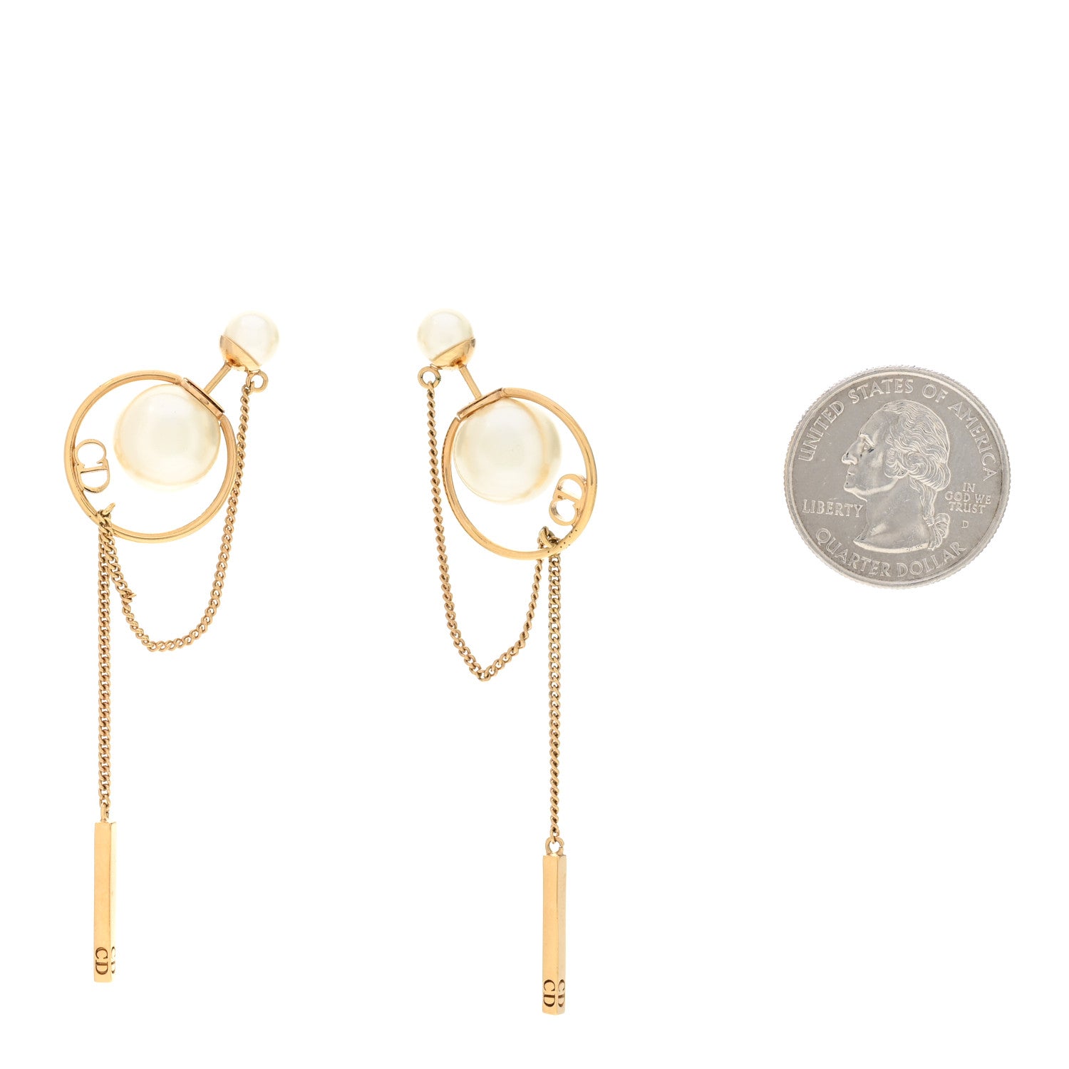 Christian Dior Pearl Tribales Dangle Chain Earrings Gold 2 of 5