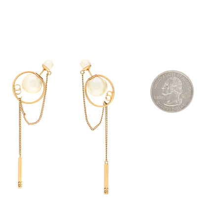 Christian Dior Pearl Tribales Dangle Chain Earrings Gold 2 of 5