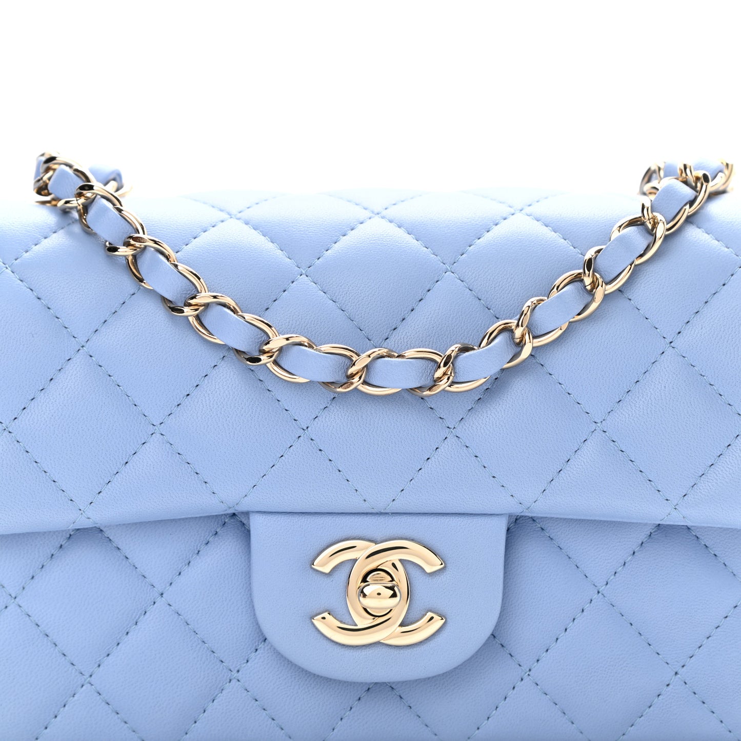 Lambskin Quilted Mini Rectangular Flap Light Blue