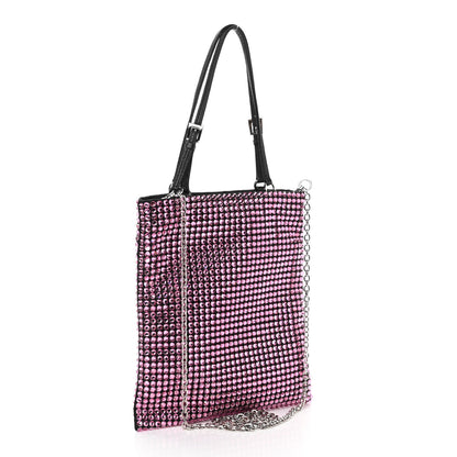 Prada Satin Crystal Metal Triangle Logo Chain Crossbody Handbag Rosa 3 of 9
