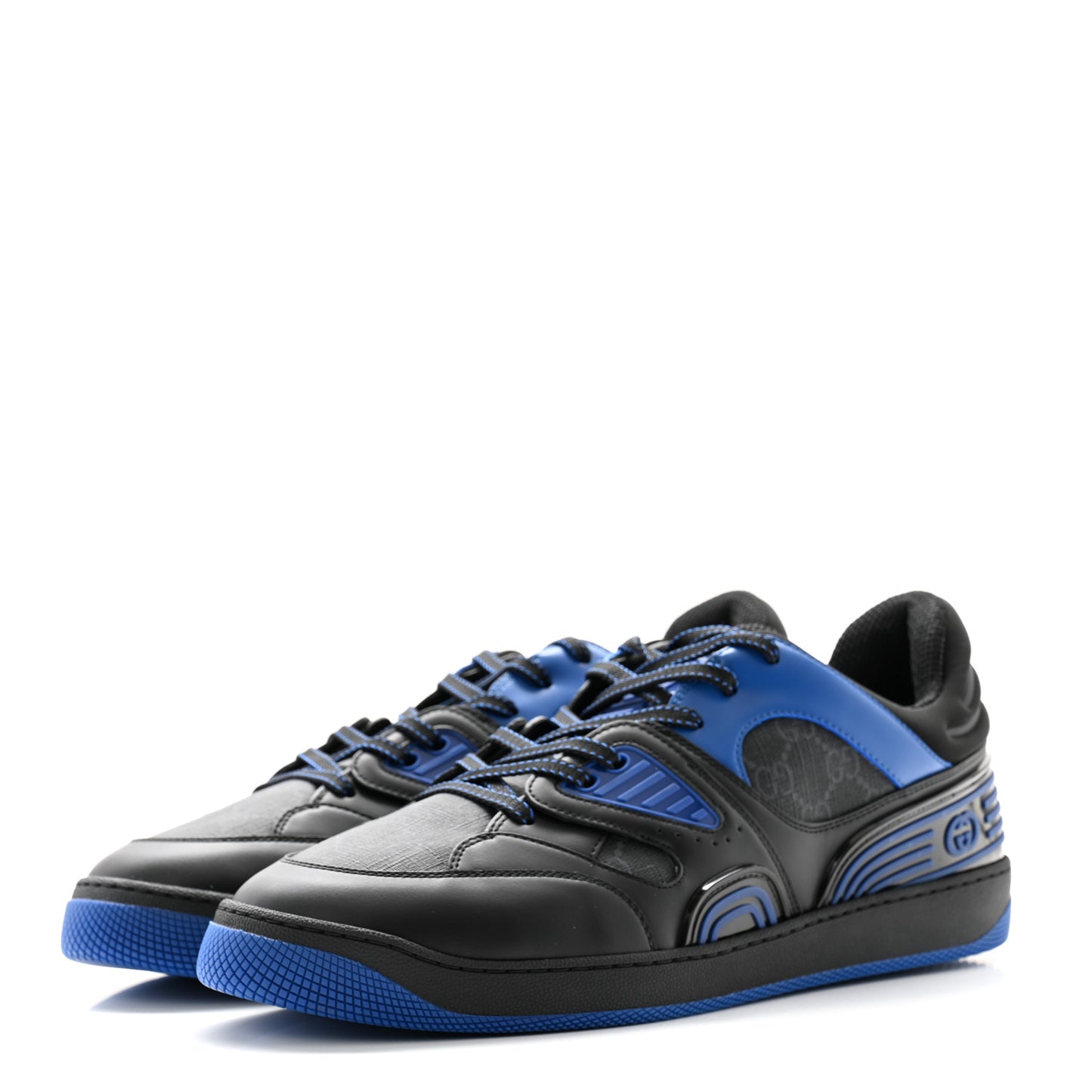 GG Supreme Monogram Demetra Mens Basket Low Top Sneakers 11.5 Blue Black