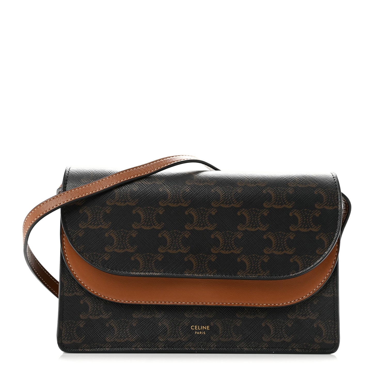 Triomphe Canvas Lambskin Wallet On Strap Tan