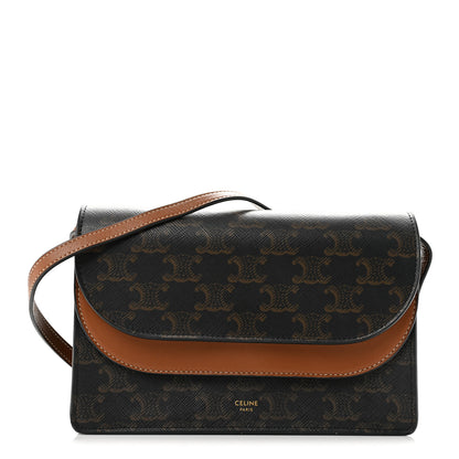 Celine Triomphe Canvas Lambskin Wallet On Strap Tan 1 of 13