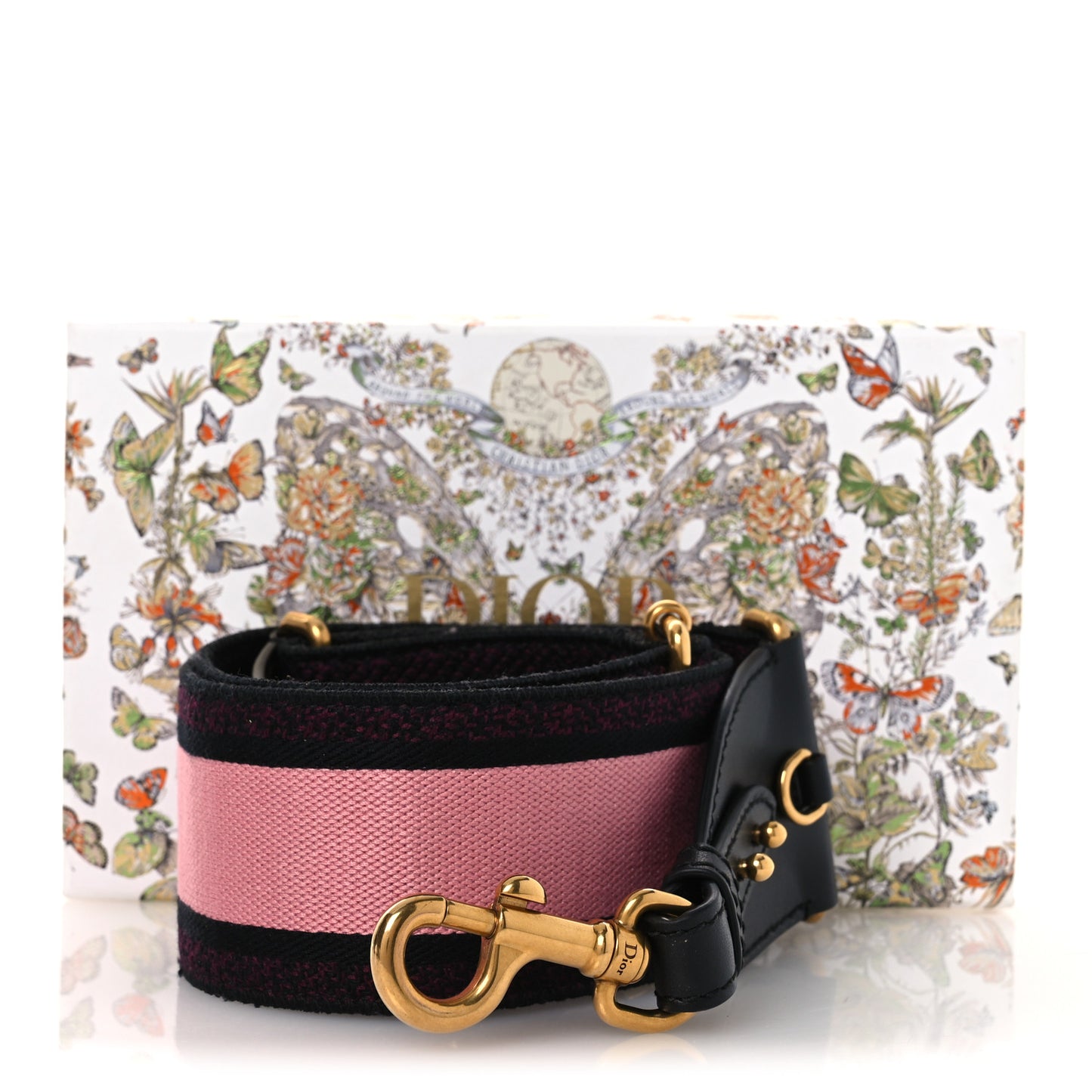 Canvas Embroidered Shoulder Strap Pink Black