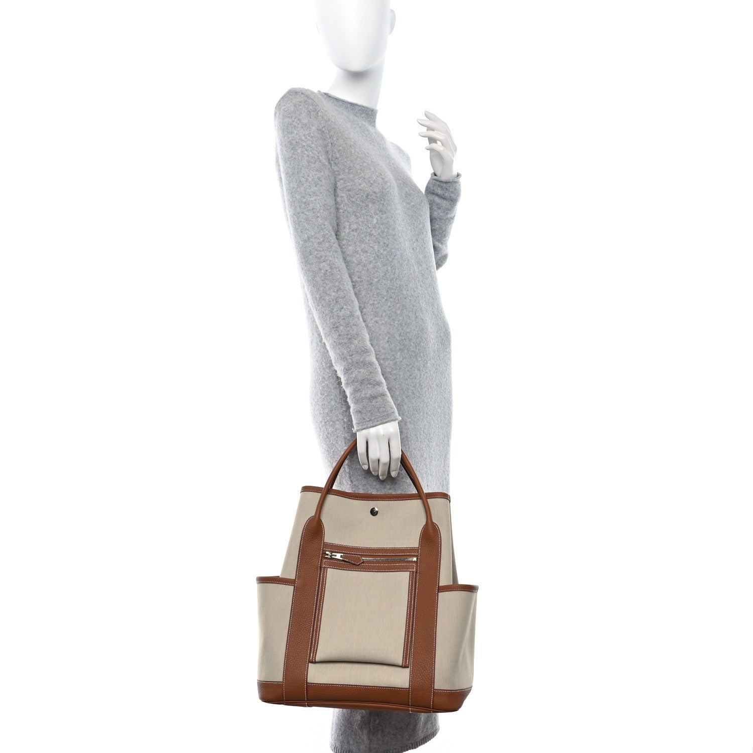 Hermes Toile Militaire Negonda Vertical Pockets Garden Party Beton Gold 3 of 9