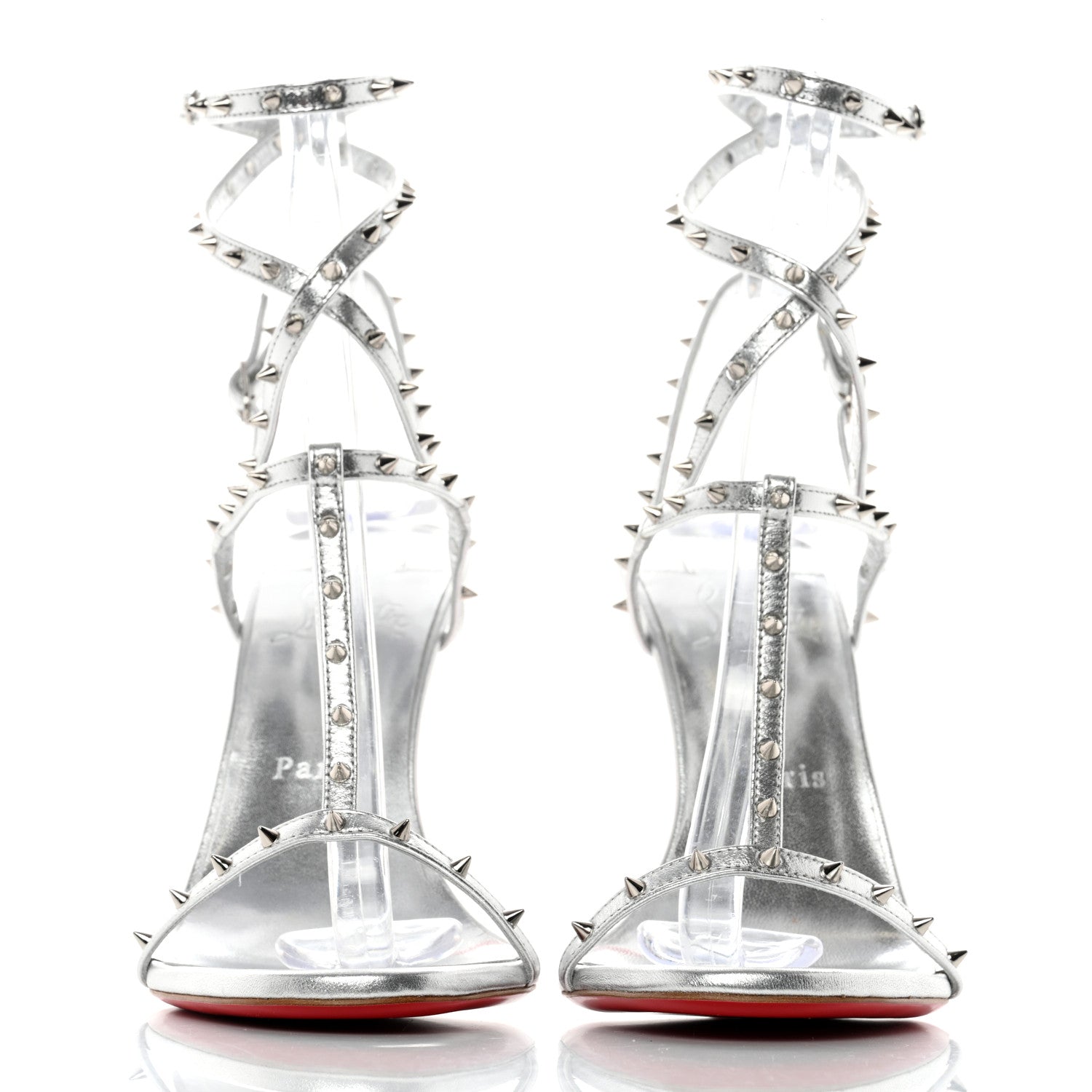Christian Louboutin Nappa Bombina Spikes 100 Sandals 39 Silver 2 of 8