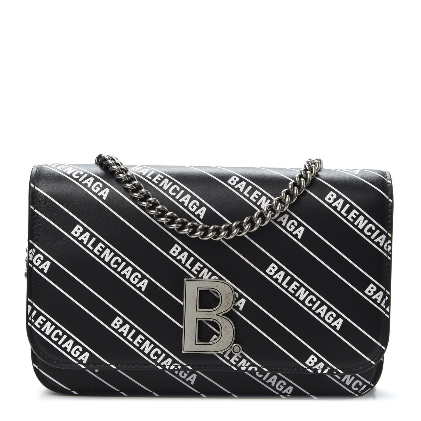 Matte Calfskin Diagonal Allover Logo Print B Wallet on Chain Black White