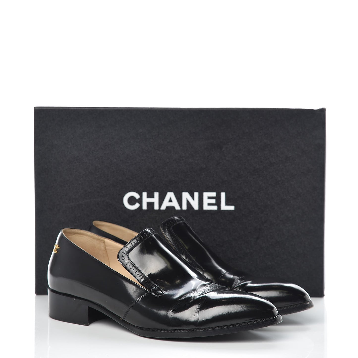 Glazed Calfskin CC Loafers 38 Black