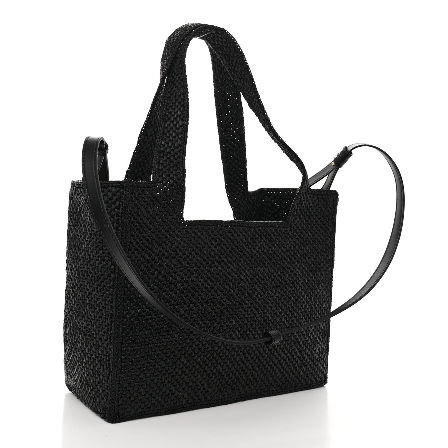 Raffia Medium Paula's Ibiza Logo Tote Black White