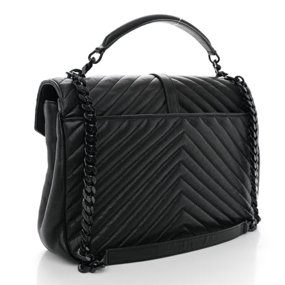 Saint Laurent Sheepskin Matelasse Chevron Monogram Monochrome Large College Satchel Black 3 of 11