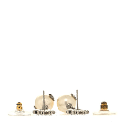 Chanel Crystal Pearl CC Clover Drop Earrings Silver 3 of 6