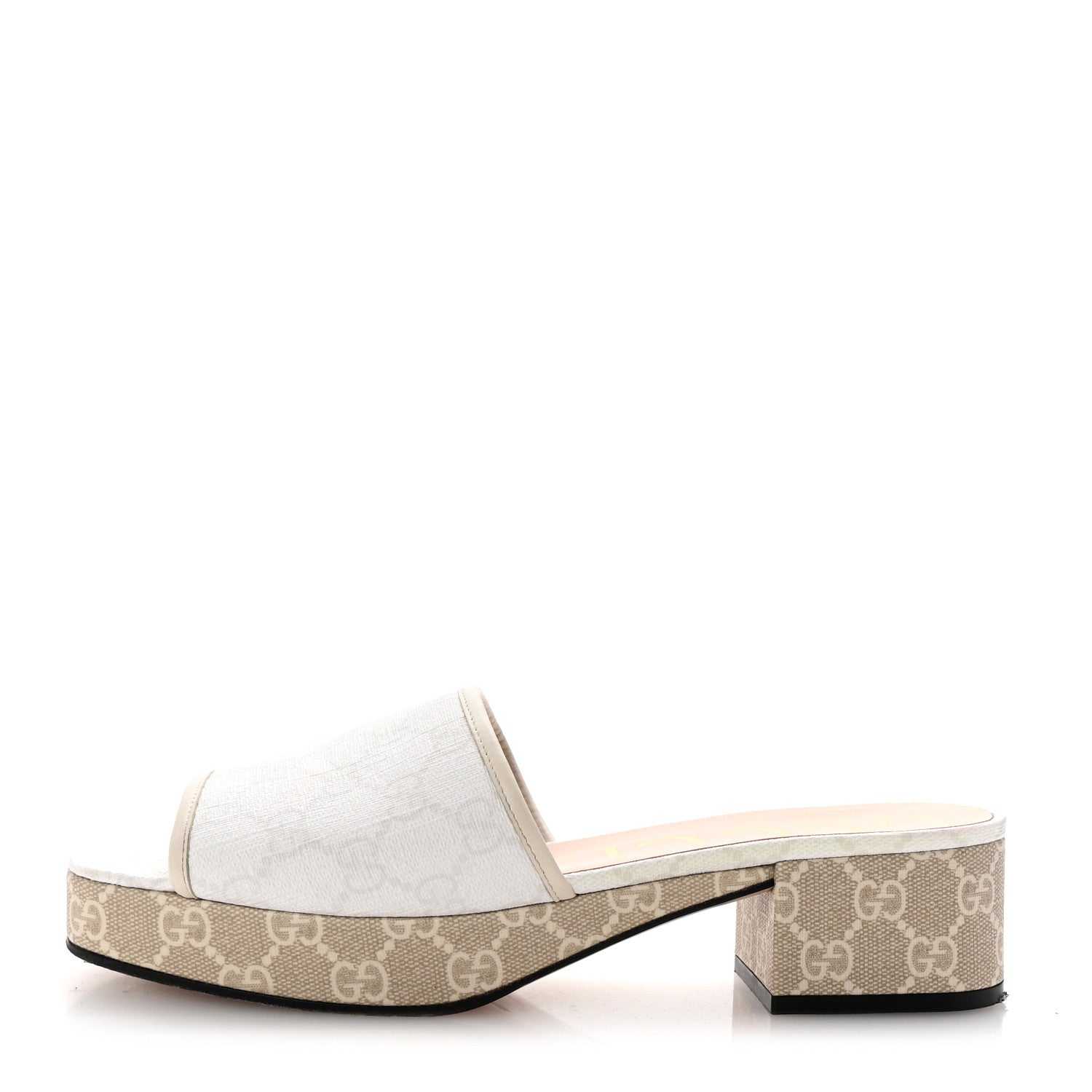 Gucci GG Supreme Monogram Malaga Kid Platform Mule Sandals 40 White Mystic White 1 of 10