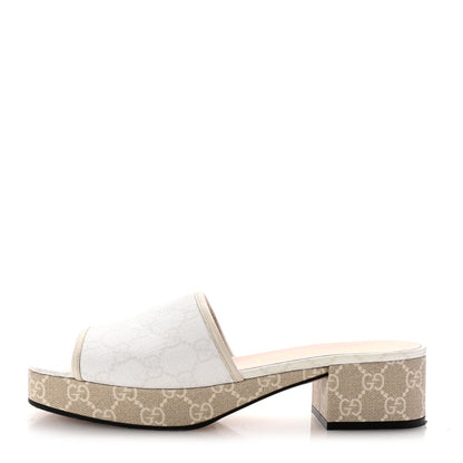Gucci GG Supreme Monogram Malaga Kid Platform Mule Sandals 40 White Mystic White 1 of 10