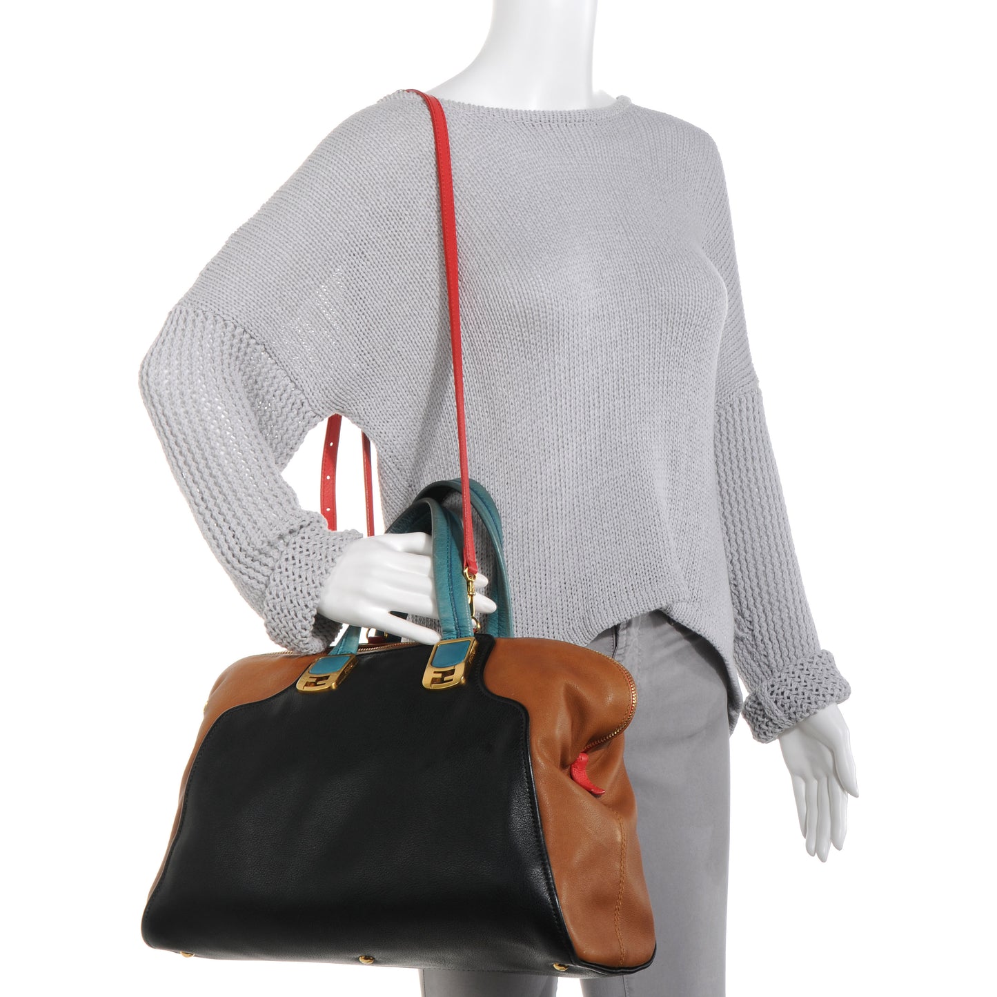 Calfskin Colorblock Large Chameleon Tote Biscotto