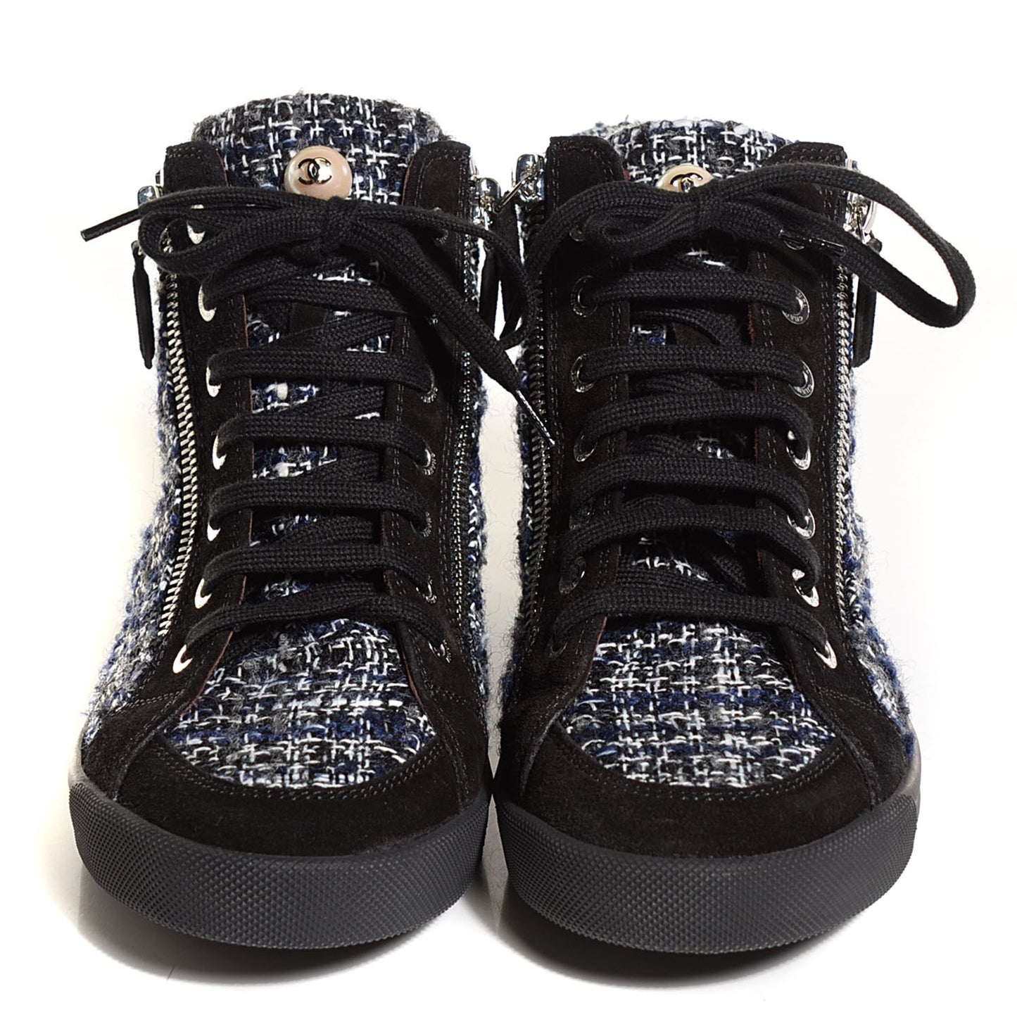 Tweed Suede High Top Sneakers 37.5 Dark Grey