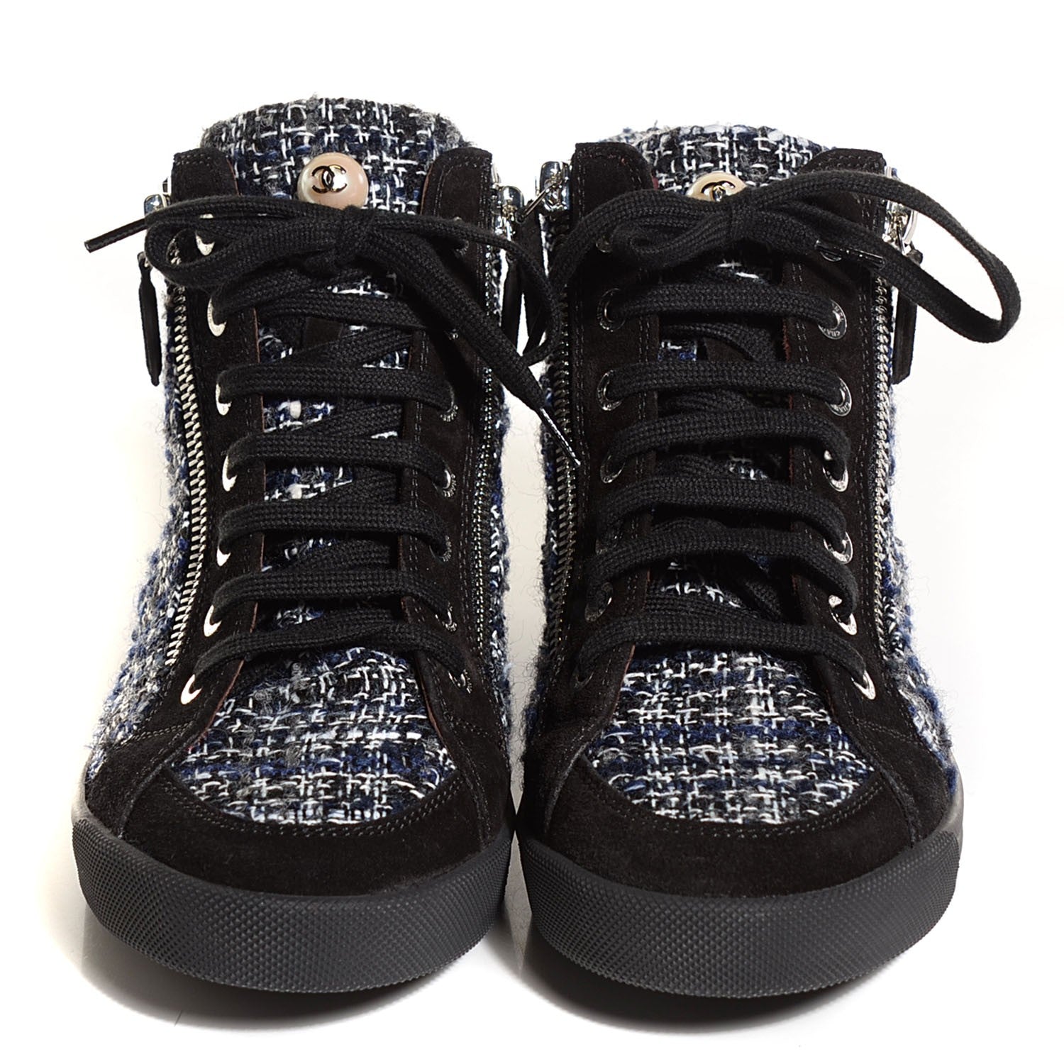 Chanel Tweed Suede High Top Sneakers 37.5 Dark Grey 2 of 8