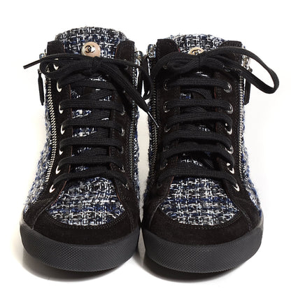 Chanel Tweed Suede High Top Sneakers 37.5 Dark Grey 2 of 8