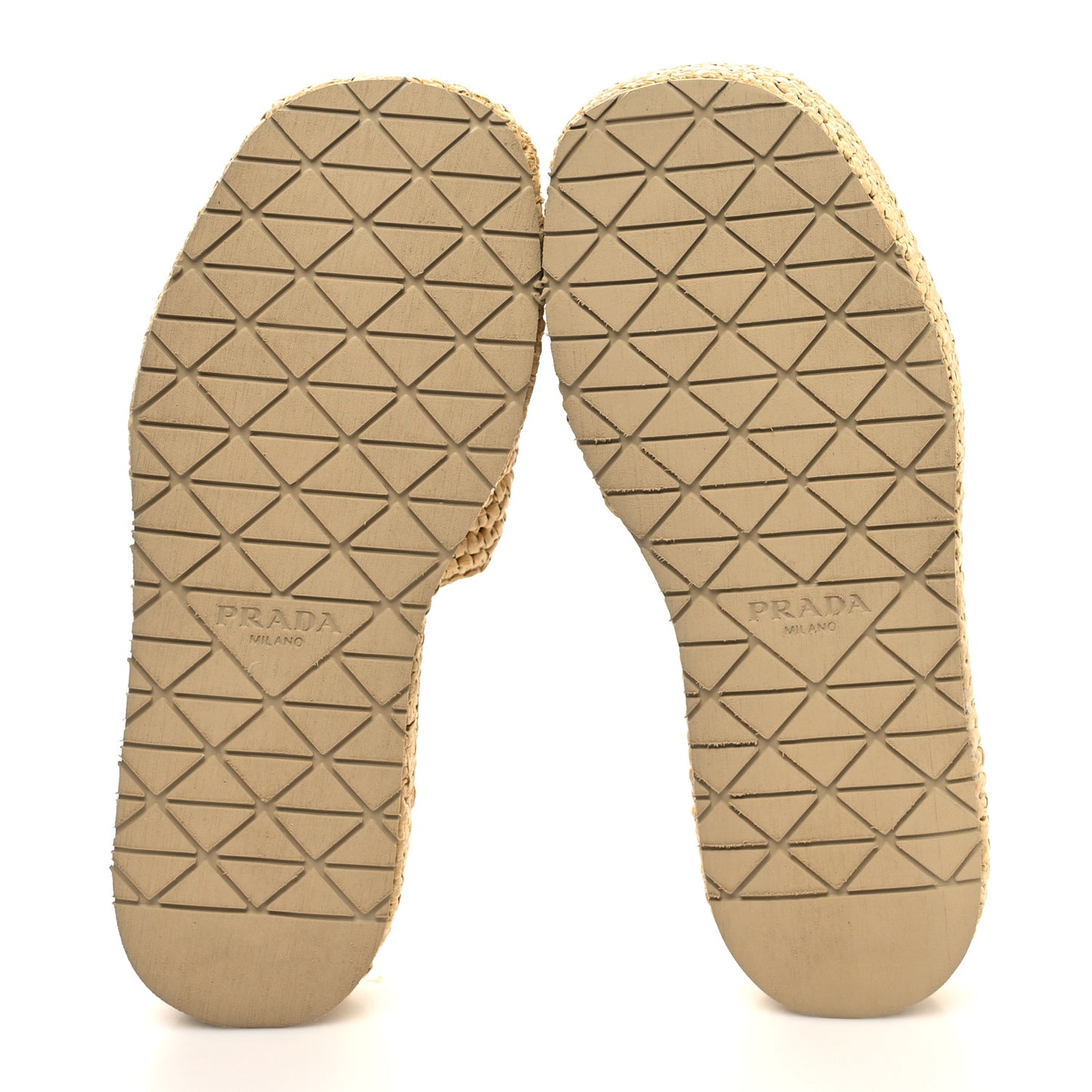 Raffia Metal Triangle Logo Woven Flatform 35mm Slide Sandals 37 Naturale