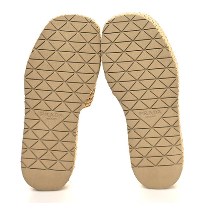 Prada Raffia Metal Triangle Logo Woven Flatform 35mm Slide Sandals 37 Naturale 5 of 10