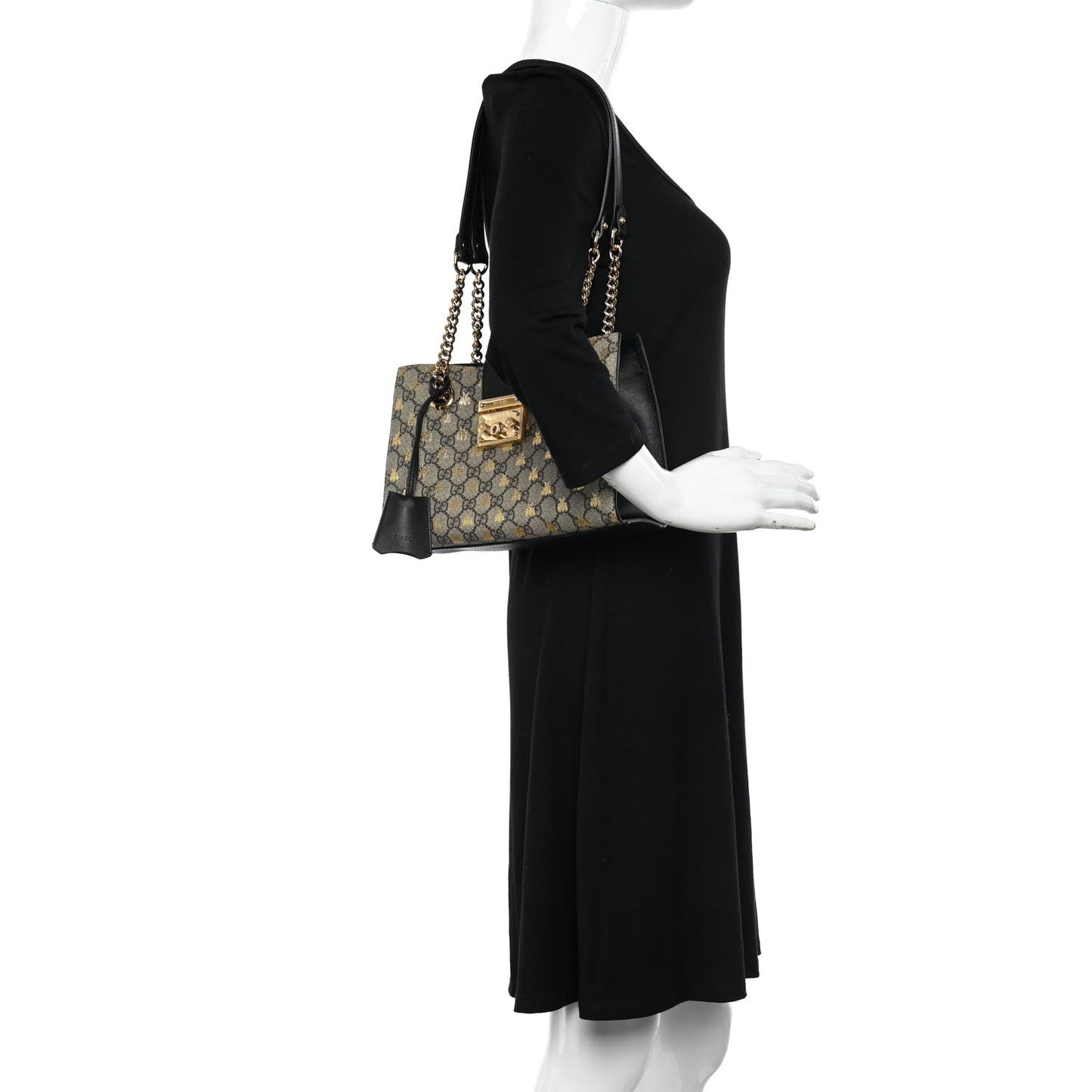 GG Supreme Monogram Bees Small Padlock Tote Beige Oro Black