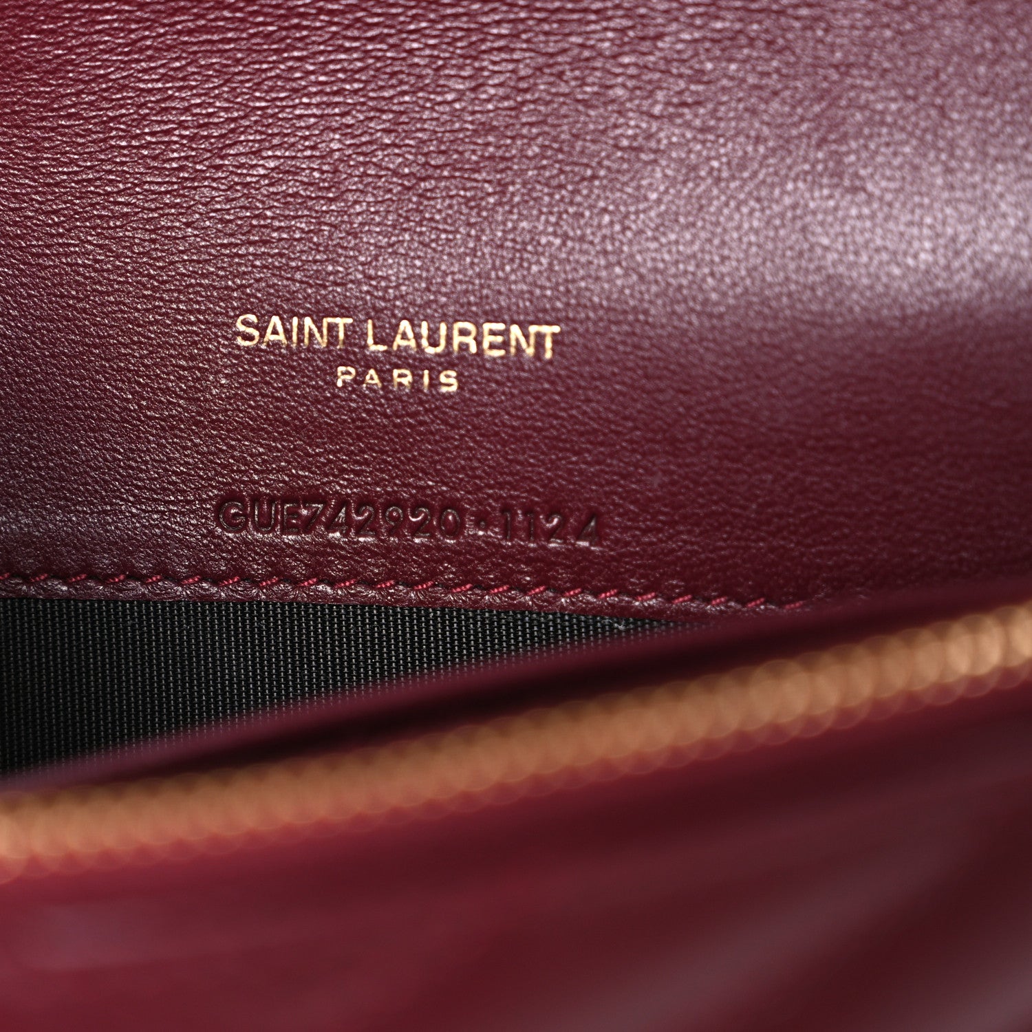 Saint Laurent Calfskin Matelasse Chevron Monogram Envelope Chain Wallet Rouge Merlot 7 of 11