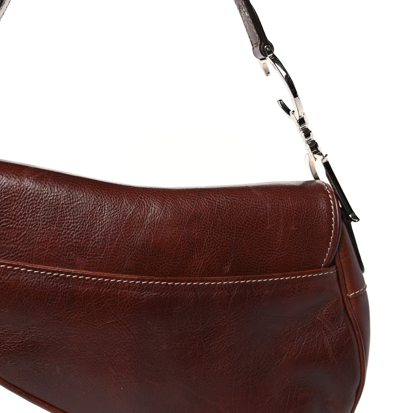 Calfskin Embroidered Romantic Flowers Saddle Bag Brown