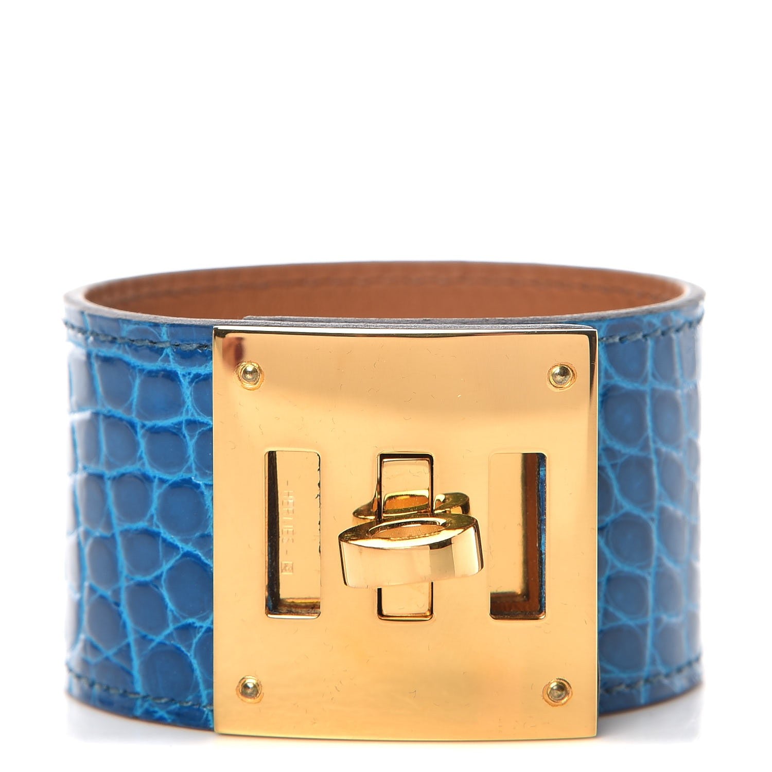 Hermes Shiny Alligator Kelly Dog Cuff Bleu Izmir 1 of 5