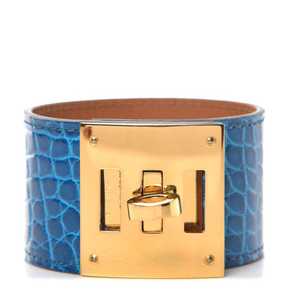 Hermes Shiny Alligator Kelly Dog Cuff Bleu Izmir 1 of 5