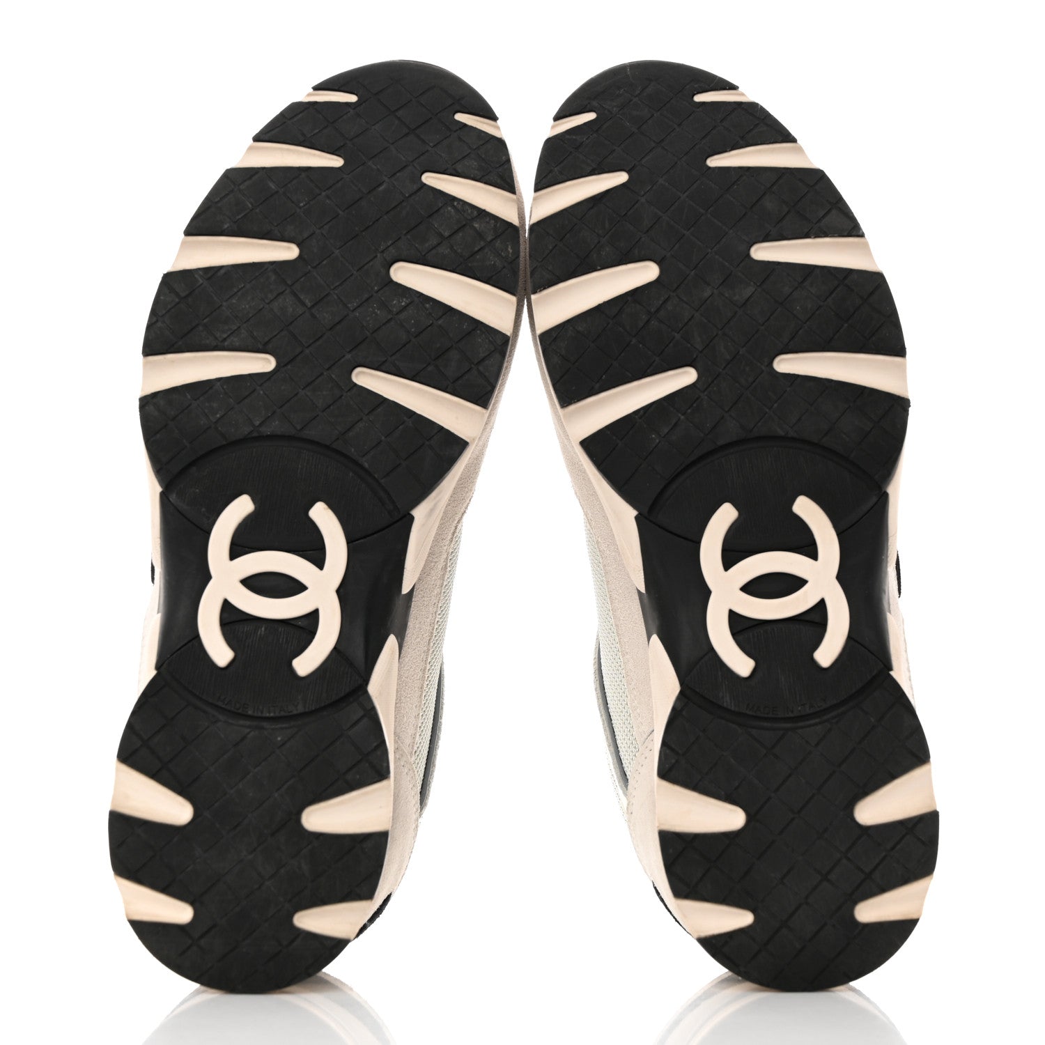 Chanel Calfskin Fabric Womens CC Sneakers 39.5 Black White Silver 5 of 9