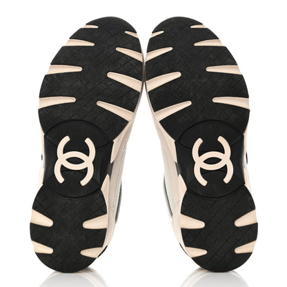 Chanel Calfskin Fabric Womens CC Sneakers 39.5 Black White Silver 5 of 9