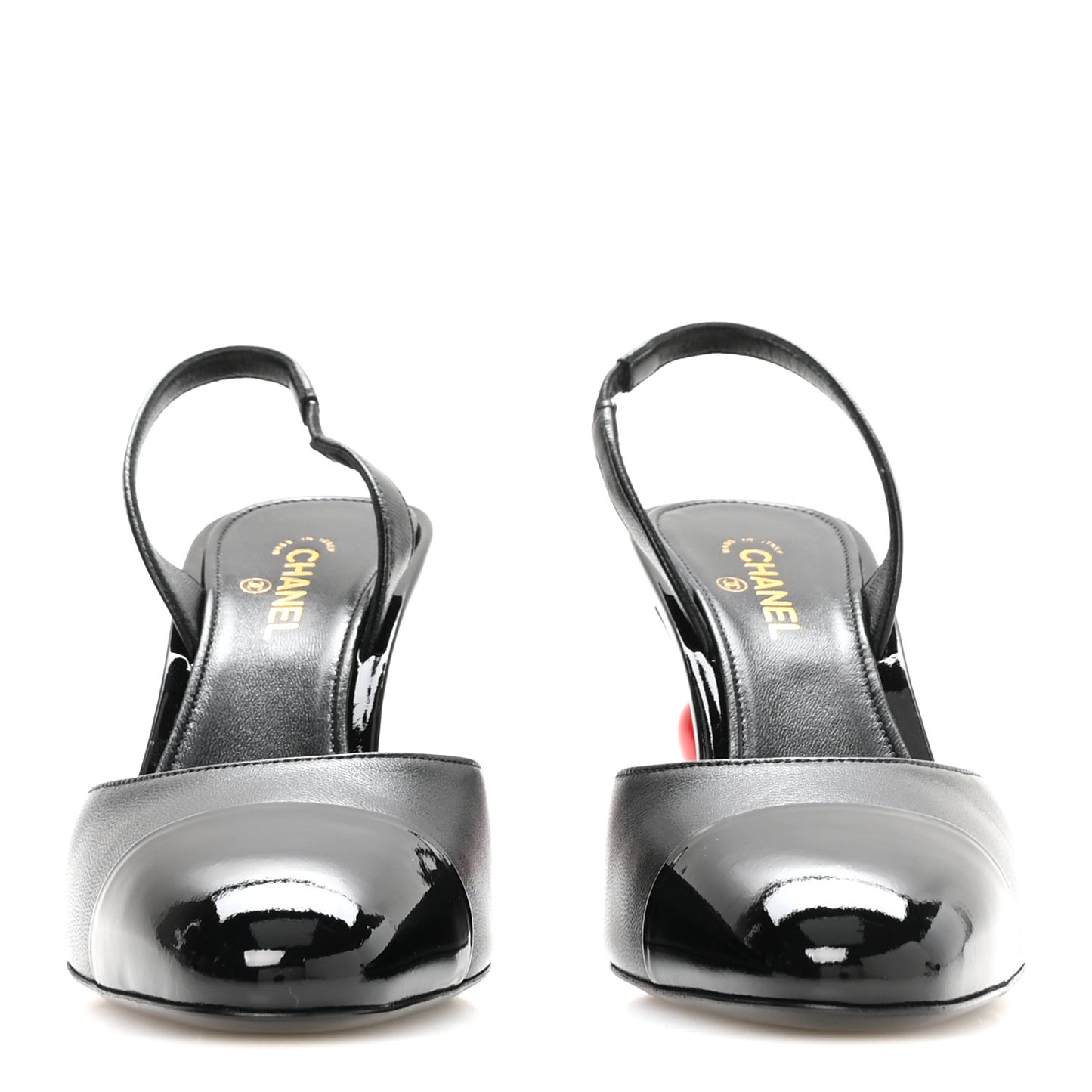 Lambskin Patent Calfskin Cap Toe CC Apple Slingback Pumps 37.5 Black