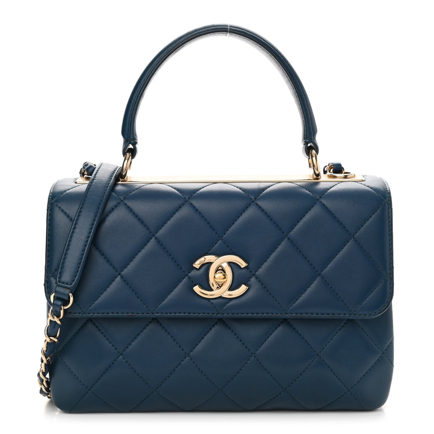 Lambskin Quilted Small Trendy CC Flap Dual Handle Bag Blue
