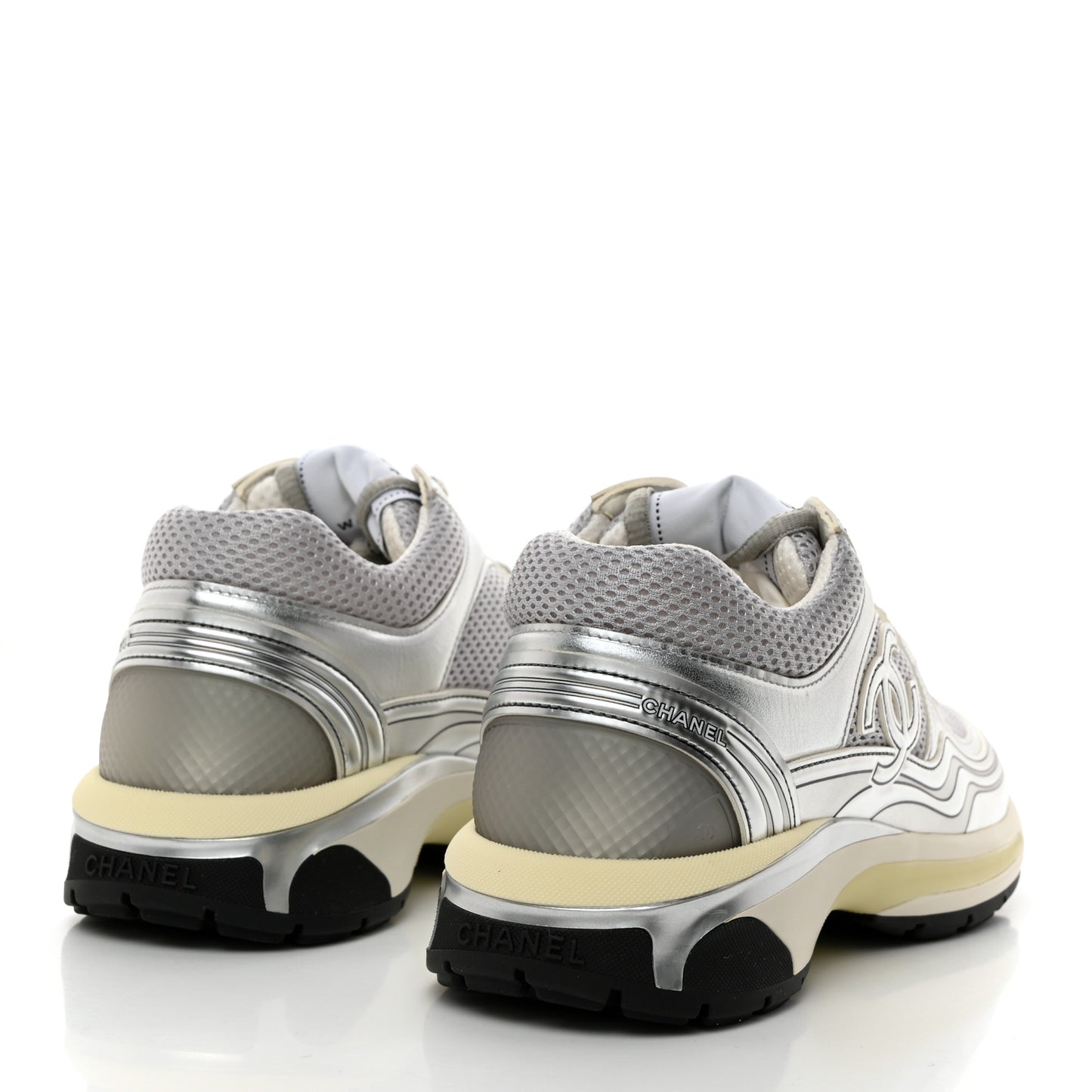 Fabric Laminated Calfskin Stretch CC Sneakers 39 White Silver