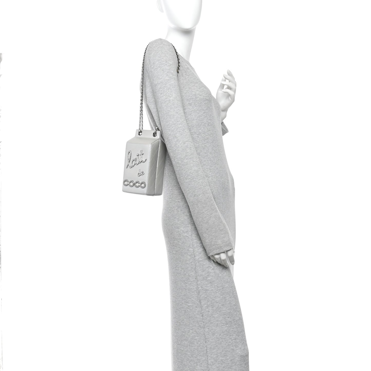 Metallic Goatskin Lait de Coco Milk Carton Bag Silver