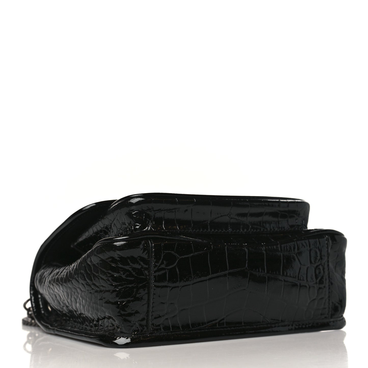 Calfskin Crocodile Embossed Matelasse Monogram Baby Niki Chain Satchel Black