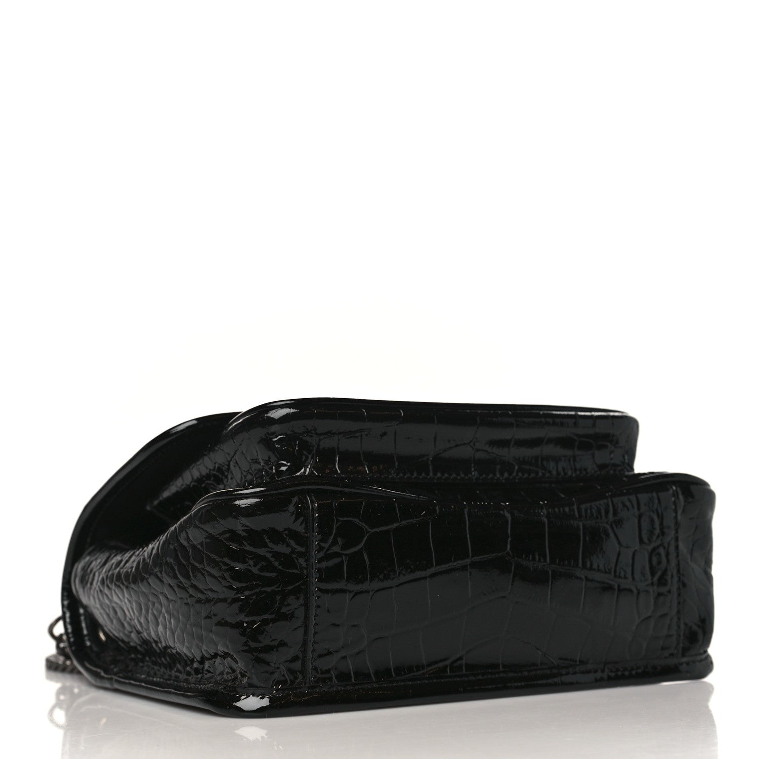 Saint Laurent Calfskin Crocodile Embossed Matelasse Monogram Baby Niki Chain Satchel Black 4 of 10