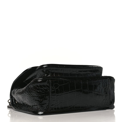 Saint Laurent Calfskin Crocodile Embossed Matelasse Monogram Baby Niki Chain Satchel Black 4 of 10