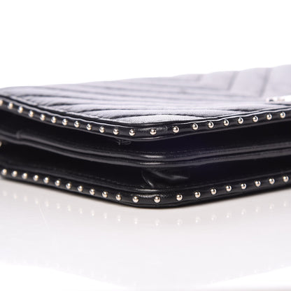 Chanel Lambskin Chevron Quilted Studded Wallet On Chain WOC Black 12 of 13