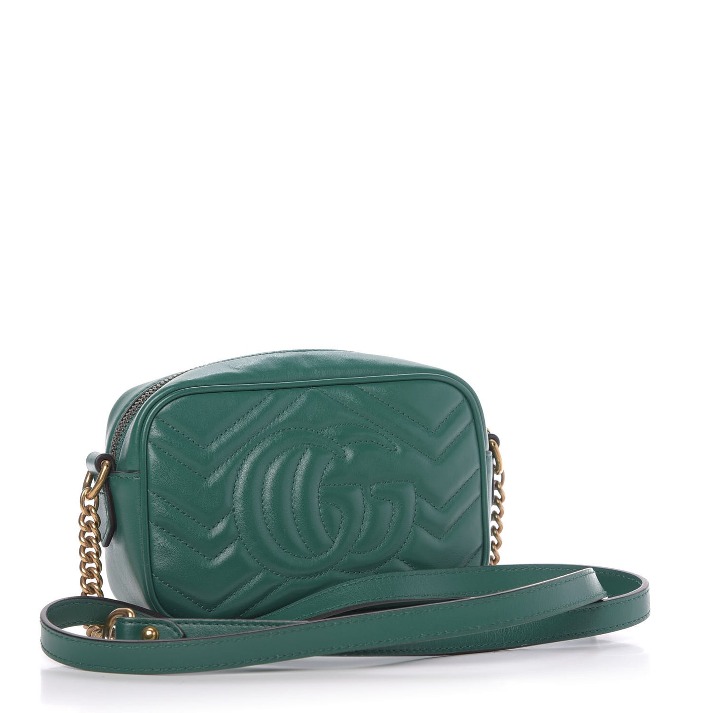 Calfskin Matelasse Mini GG Marmont Chain Shoulder Bag Emerald Green