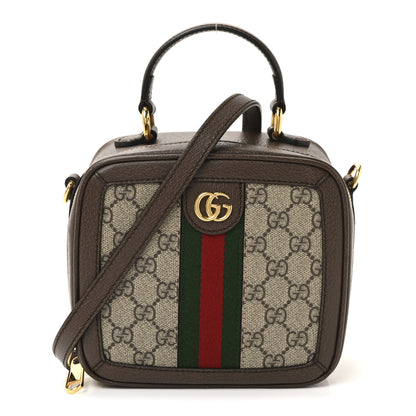 Gucci GG Supreme Monogram Textured Dollar Calfskin Mini Ophidia Top Handle Square Shoulder Bag Beige Ebony New Acero 1 of 9