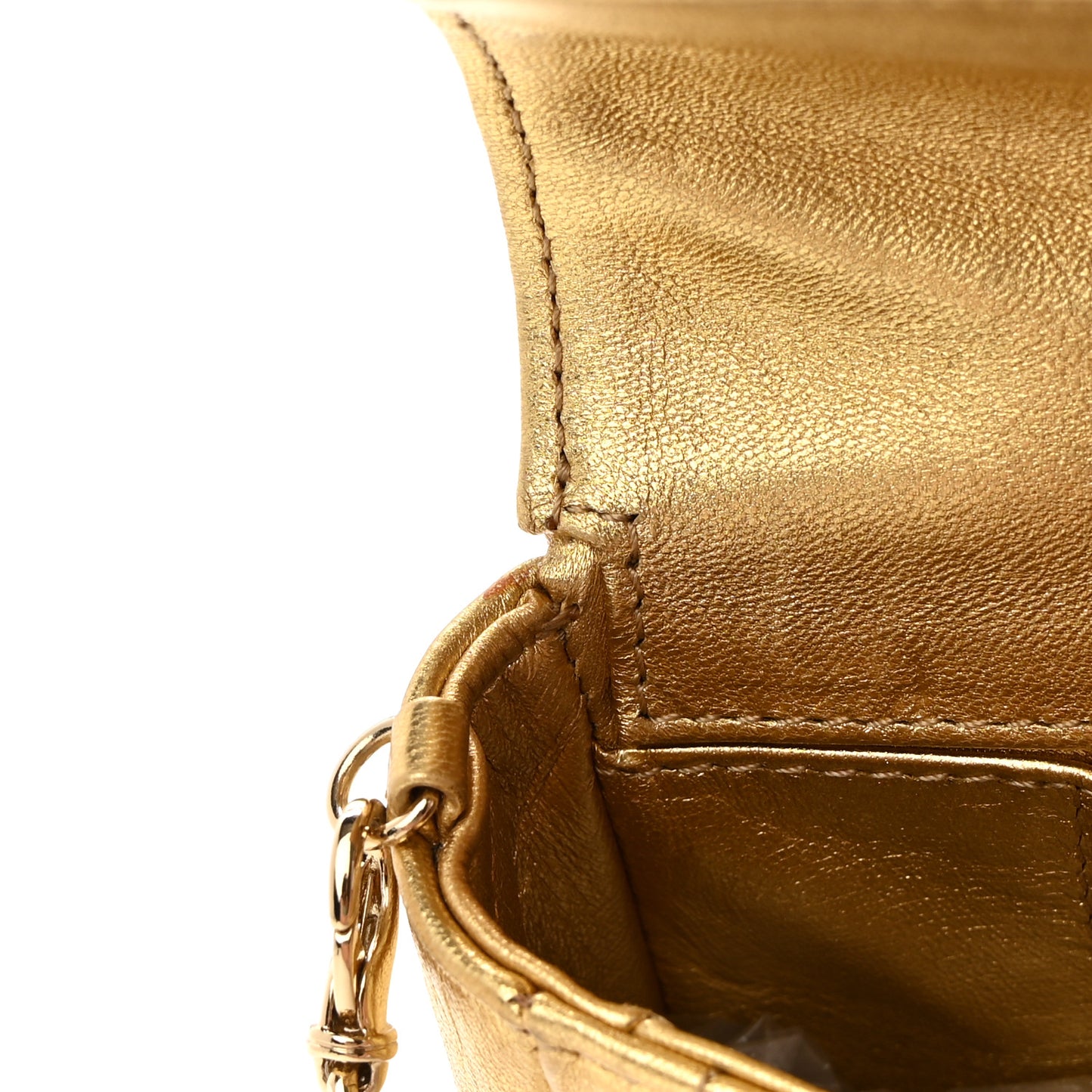 Metallic Lambskin Quilted East West Chocolate Bar Flap Gold