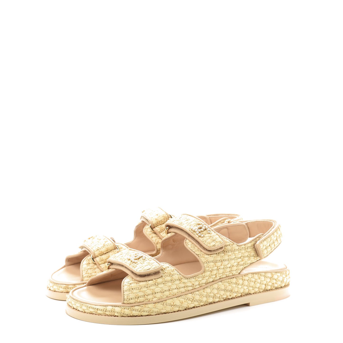 Braided Fabric Velcro Dad Sandals 40 Beige