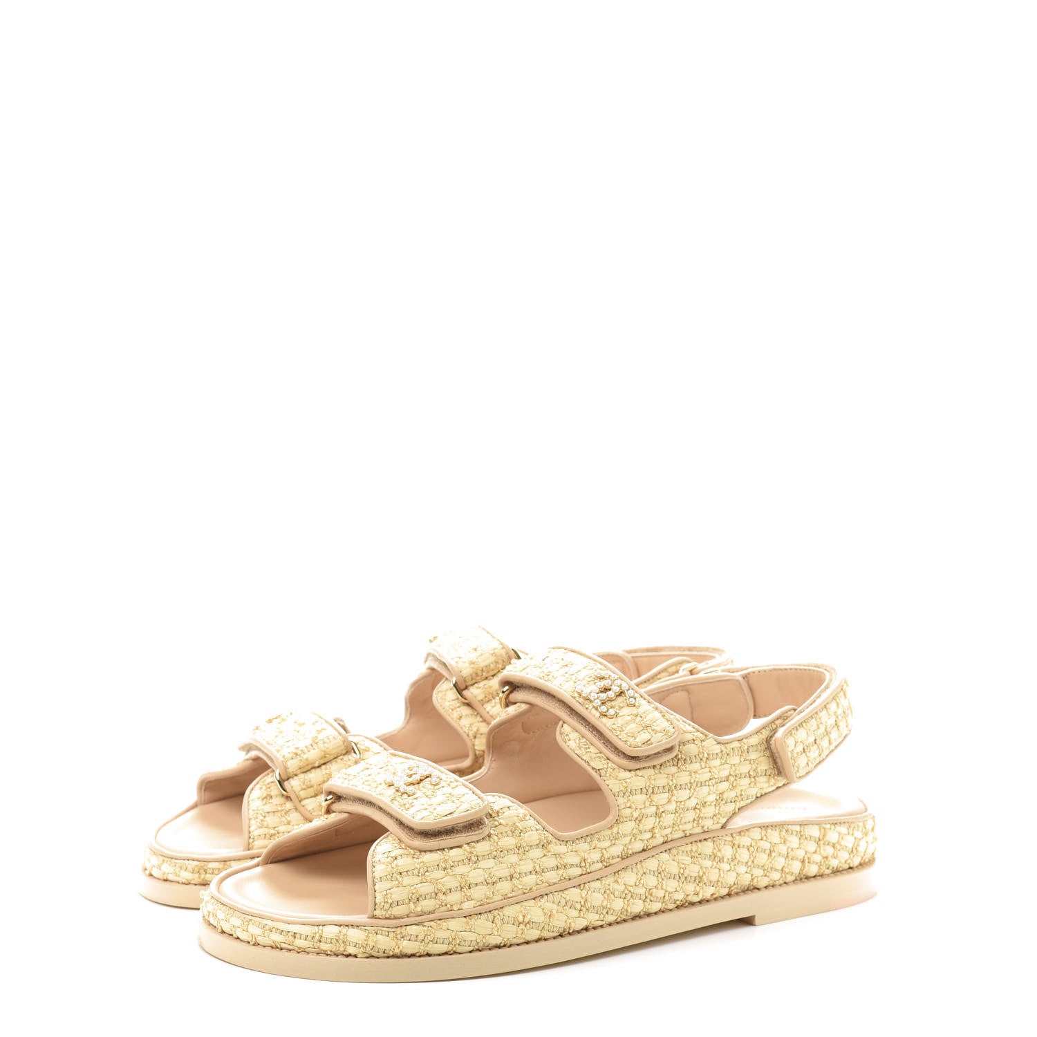 Chanel Braided Fabric Velcro Dad Sandals 40 Beige 2 of 9