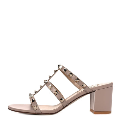 Valentino Garavani Calfskin Rockstud 60mm Caged Slide Sandals 37.5 Poudre 1 of 8