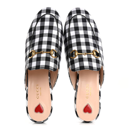 Gucci Cotton Gingham Womens Princetown Slippers 38 White Black 2 of 11