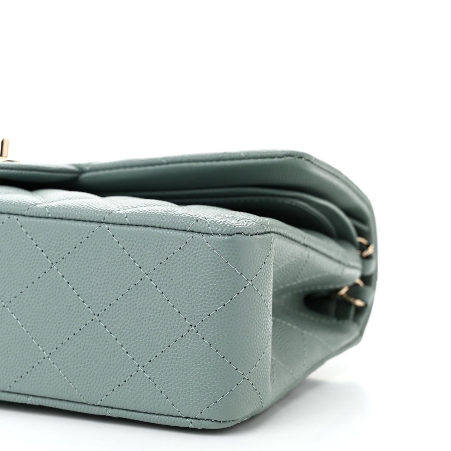 Caviar Quilted Medium Double Flap Light Blue