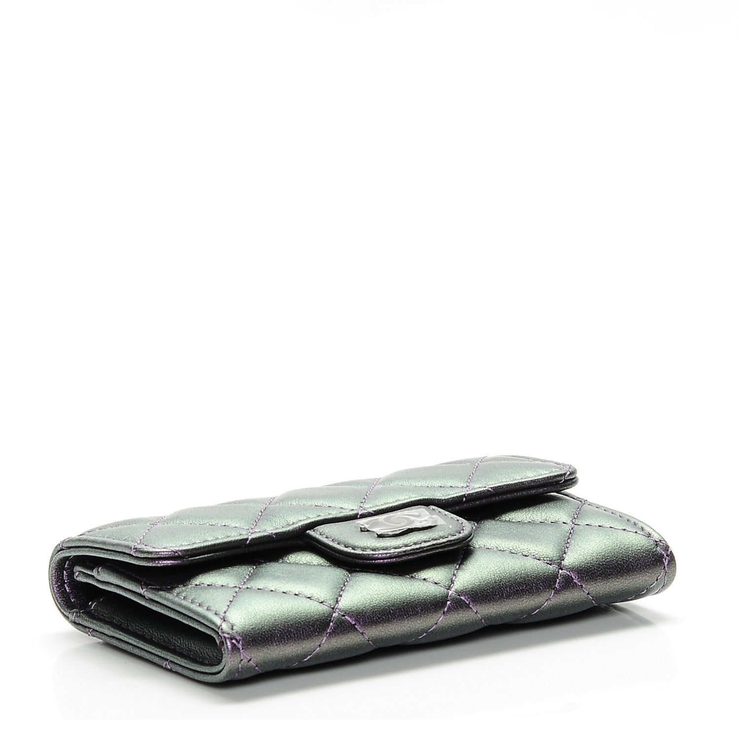 Chanel Metallic Lambskin Quilted Flap Card Holder Dark Purple 4 of 8